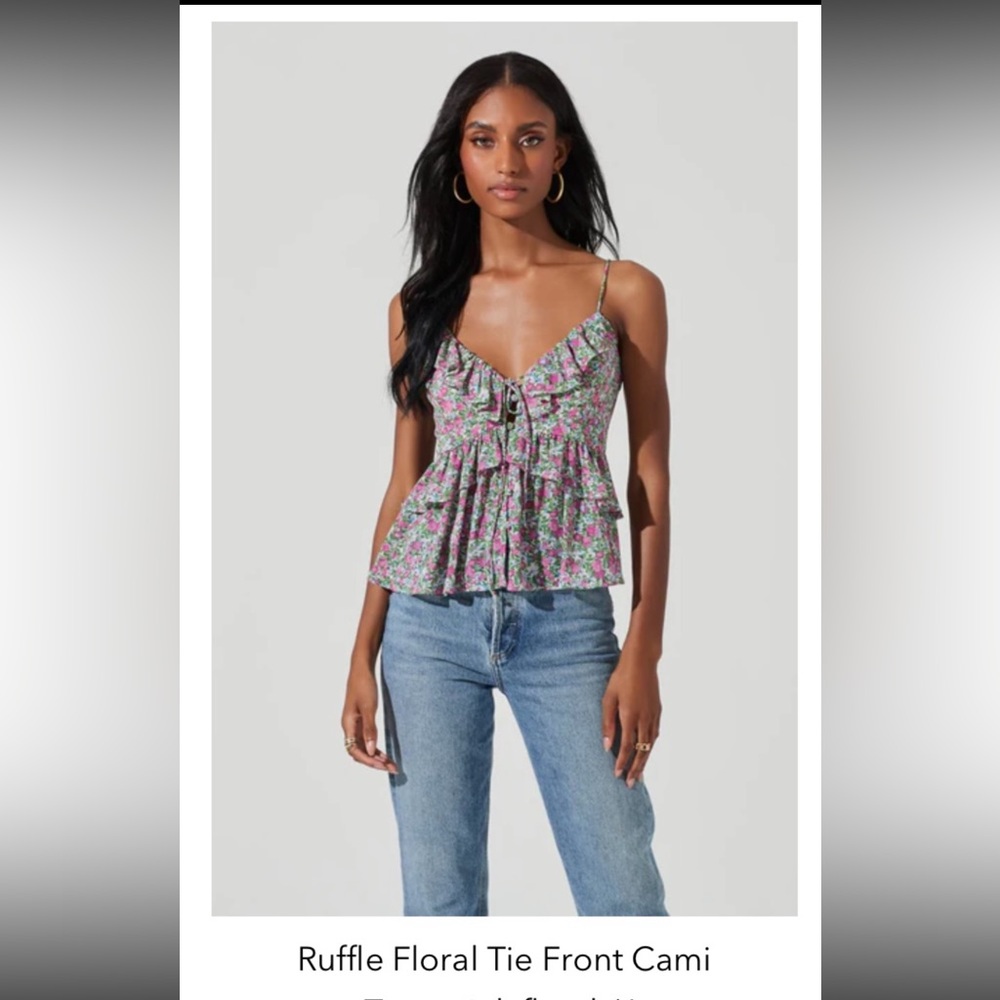 ASTR Floral Tie Buttons Front Cami Tank Floral Top L